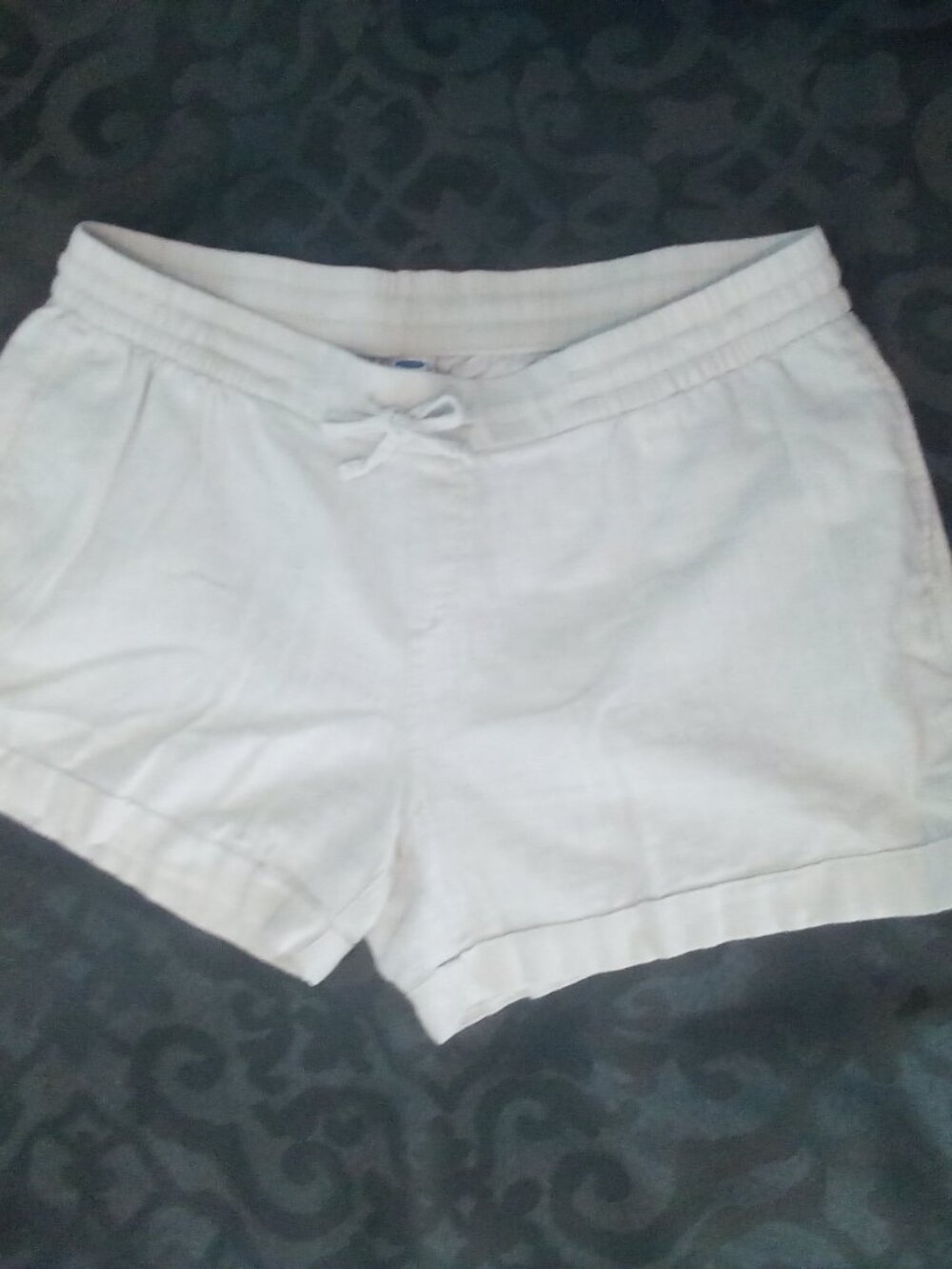 OLD NAVY LRG LINEN BLEND SHORTS ELASTIC WAIST W/TIE FRONT & FRONT POCKETS CREAM